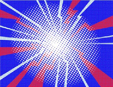 Pop art comic halftone electrical background with rays Stock Illustration