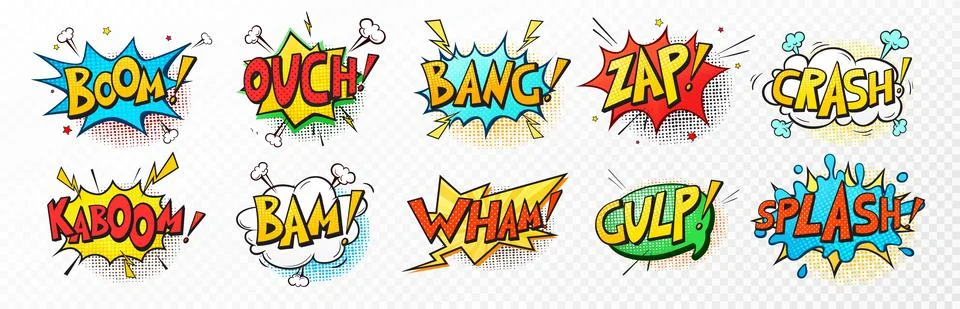 Pop art comic message speech bubbles, fun cloud dialog Stock Illustration
