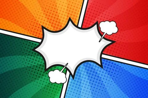 Pop Art Comic Panel Background with Central Speech Bubble and Rays Stock Illustration