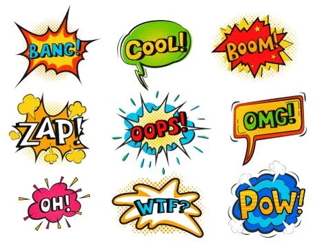 Pop art comic speech bubble boom effects vector explosion bang communication Stock Illustration