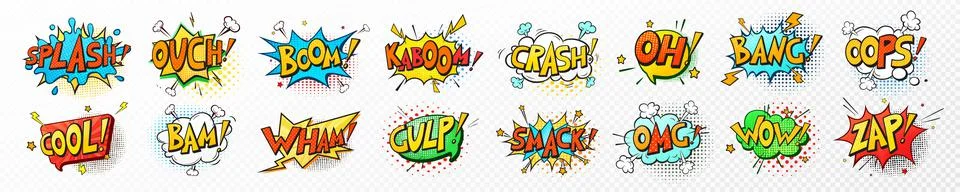 Pop art comic speech bubbles, book sound effects Illustrazione stock