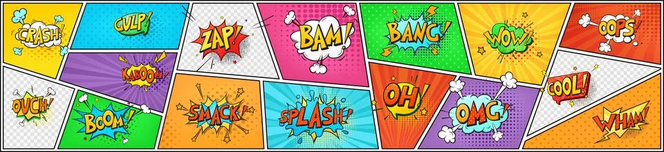 Pop art comic speech bubbles, book sound effects Stock Illustration