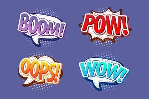 Pop art comic speech bubbles with different emotions and bright composition.. Stock Illustration