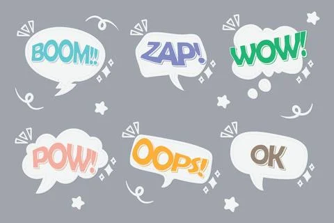 Pop art comic speech bubbles with different emotions and bright composition.. Stock Illustration