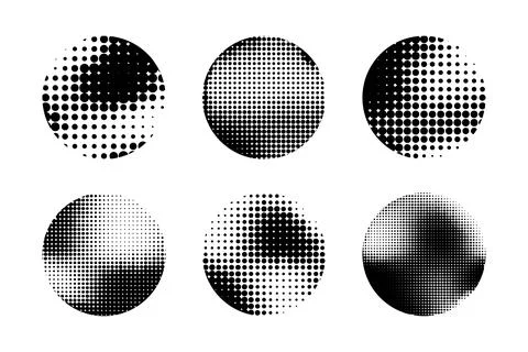 Pop art comic style gradient circle halftone set Stock Illustration