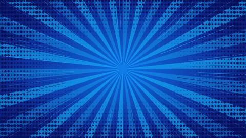 Pop Art Comic Sunburst with Smooth royal blue Gradient Flow Backdrop. Stock Illustration