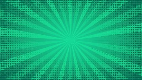 Pop Art Comic Sunburst with Smooth emerald Gradient Flow Backdrop. 库存插图