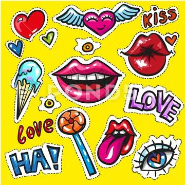 Happy Valentines Day Stickers Patches Badges Stock Illustration