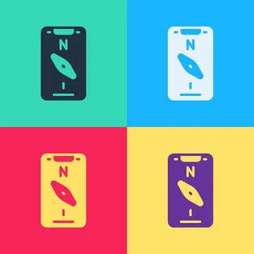 Pop art Compass screen apps on smartphone for navigation icon isolated on color 스톡 일러스트