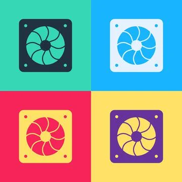 Pop art Computer cooler icon isolated on color background. PC hardware fan 스톡 일러스트