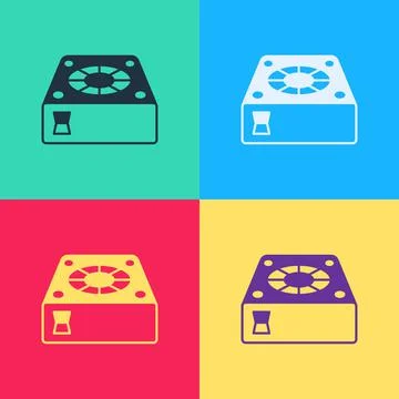 Pop art Computer cooler icon isolated on color background. PC hardware fan Illustrazione stock