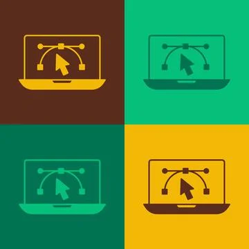 Pop art Computer display with vector design program icon isolated on isolat.. Stock Illustration