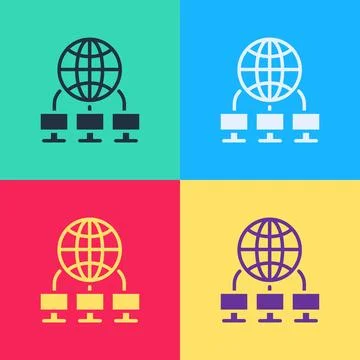 Pop art Computer network icon isolated on color background. Laptop network Stock Illustration