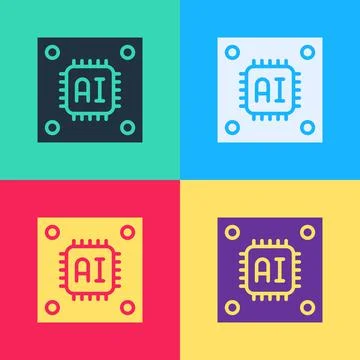 Pop art Computer processor with microcircuits CPU icon isolated on color Illustrazione stock