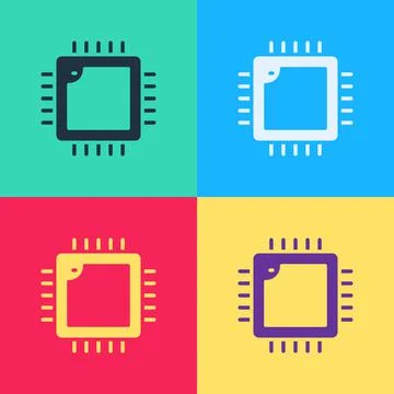 Pop art Computer processor with microcircuits CPU icon isolated on color イラスト素材