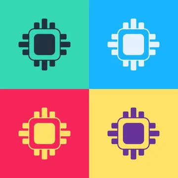Pop art Computer processor with microcircuits CPU icon isolated on color イラスト素材