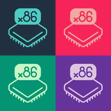 Pop art Computer processor with microcircuits CPU icon isolated on color Stock Illustration