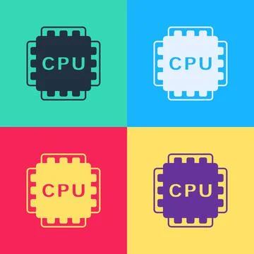 Pop art Computer processor with microcircuits CPU icon isolated on color Illustrazione stock