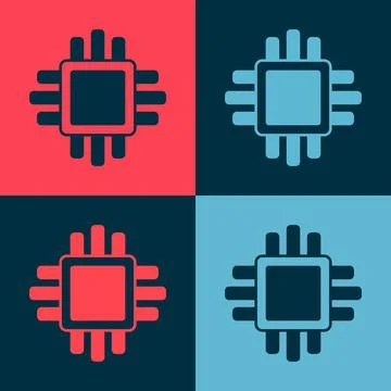 Pop art Computer processor with microcircuits CPU icon isolated on color イラスト素材