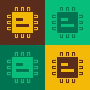 Pop art Computer processor with microcircuits CPU icon isolated on color イラスト素材