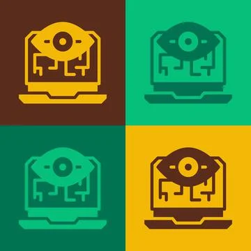 Pop art Computer vision icon isolated on color background. Technical vision, eye Stock Illustration