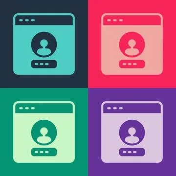 Pop art Create account screen icon isolated on color background.  Vector 스톡 일러스트