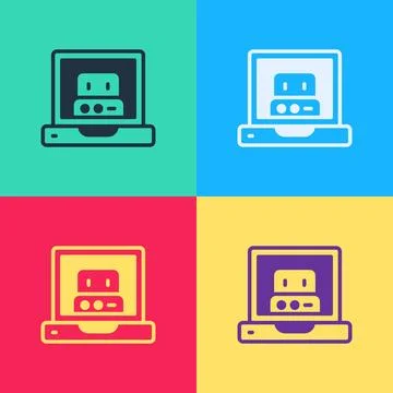 Pop art Creating robot icon isolated on color background. Artificial intellig Stock Illustration