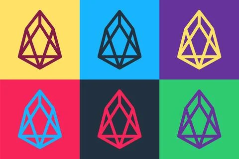 Pop art Cryptocurrency coin EOS icon isolated on color background. Physical bit 스톡 일러스트