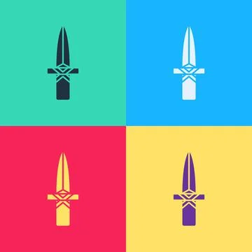 Pop art Dagger icon isolated on color background. Knife icon. Sword with sharp Stock Illustration