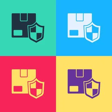 Pop art Delivery security with shield icon isolated on color background 스톡 일러스트