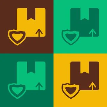 Pop art Delivery security with shield icon isolated on color background Stock Illustration