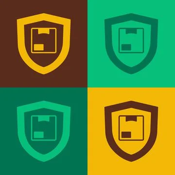 Pop art Delivery security with shield icon isolated on color background Stock Illustration