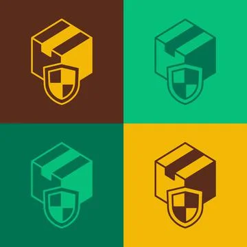 Pop art Delivery security with shield icon isolated on color background Stock Illustration