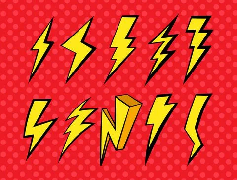 Pop Art Design Elements Retro Lightning Strike. Stock Illustration