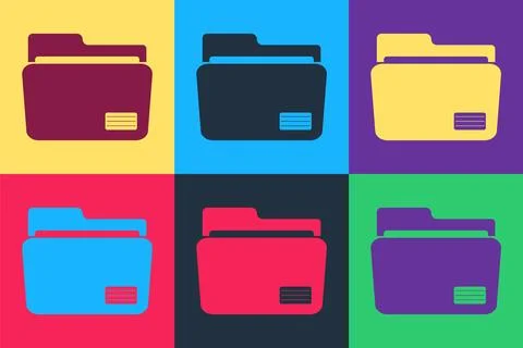 Pop art Document folder icon isolated on color background. Accounting binder Stock Illustration