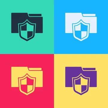 Pop art Document folder protection concept icon isolated on color background Illustrazione stock