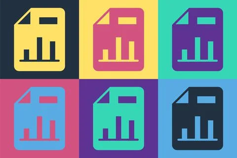 Pop art Document with graph chart icon isolated on color background. Report text Stock Illustration