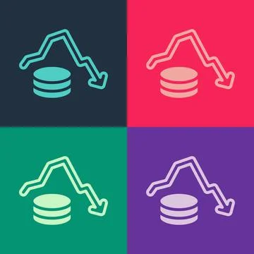 Pop art Dollar rate decrease icon isolated on color background. Cost reduction Illustrazione stock