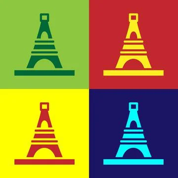 Pop art Eiffel tower icon isolated on color background. France Paris landmark Illustrazione stock