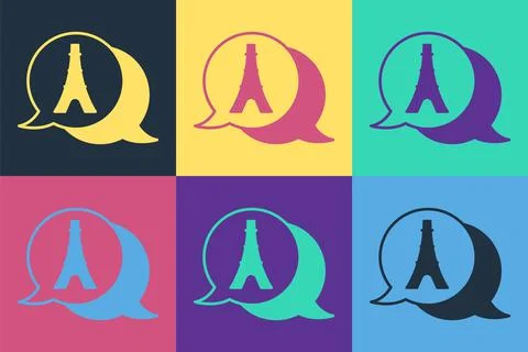 Pop art Eiffel tower icon isolated on color background. France Paris landmark Illustrazione stock