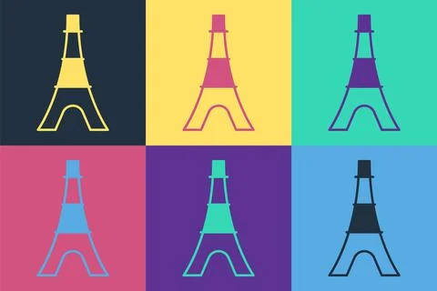 Pop art Eiffel tower icon isolated on color background. France Paris landmark イラスト素材