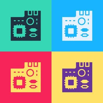 Pop art Electronic computer components motherboard digital chip integrated sc Illustrazione stock