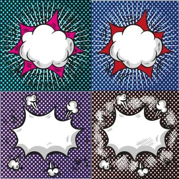 Pop art elements set. Comic template. Dialog boxes. Explosions. Boom Vector 스톡 일러스트