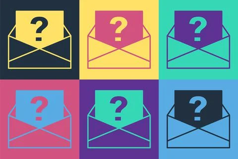 Pop art Envelope with question mark icon isolated on color background. Letter Stock Illustration