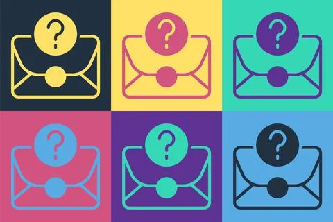 Pop art Envelope with question mark icon isolated on color background. Letter Stock Illustration