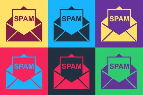 Pop art Envelope with spam icon isolated on color background. Concept of virus 스톡 일러스트
