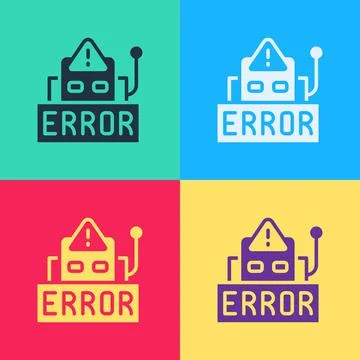 Pop art Error in the operation program of the robot icon isolated on color Stock Illustration