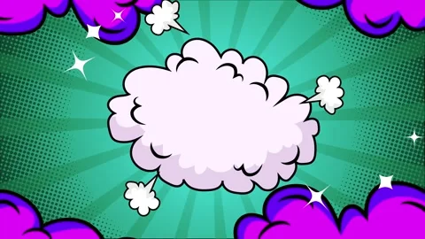 Pop art explosion in comic style featuring dramatic clouds and stars on green Stock Footage 293040327