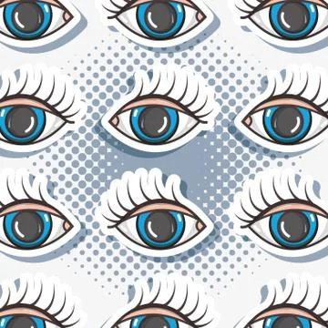 Pop art eyes patch background design Stock Illustration