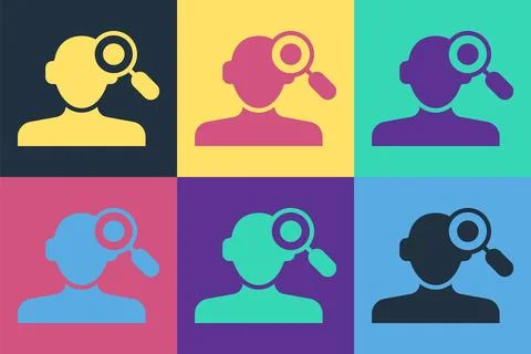 Pop art Finding a problem in psychology icon isolated on color background Illustrazione stock